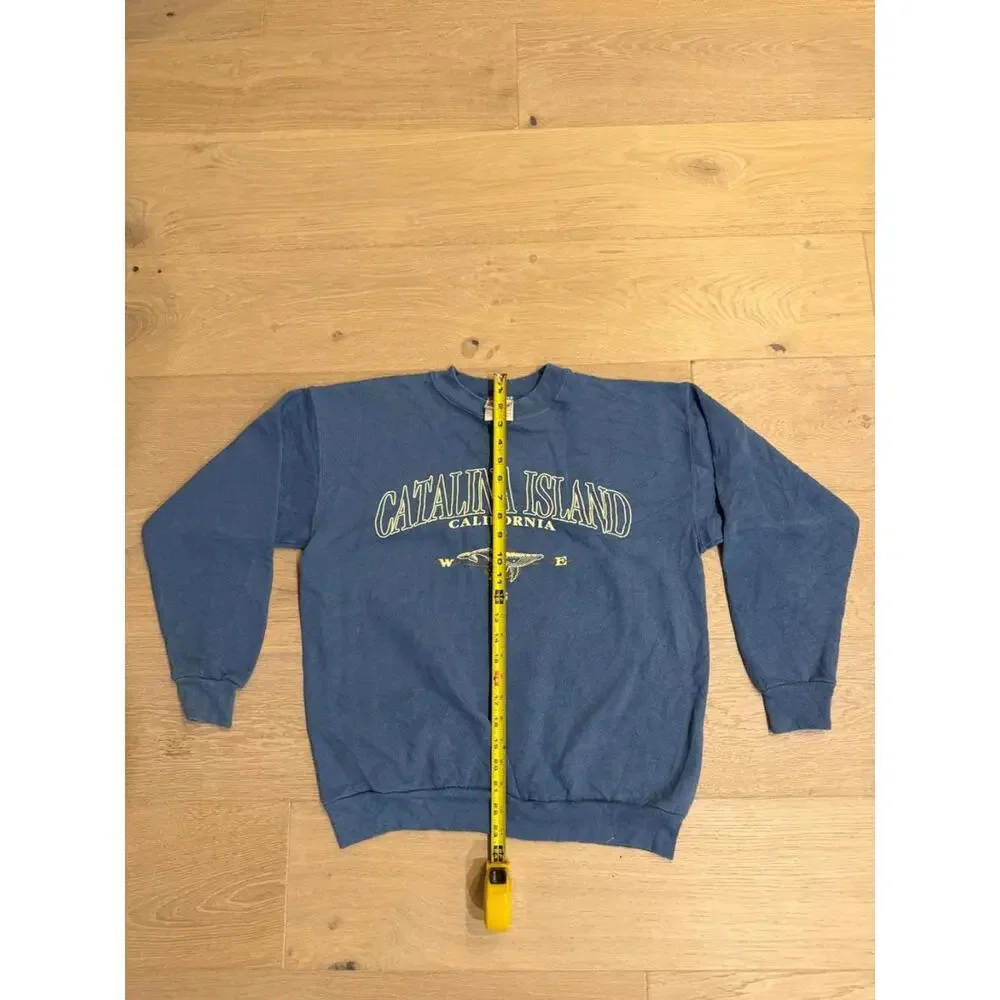 90s Vintage Hanes Catalina Island Blue Crewneck Adult M Whale Compass Graphic - Picture 4 of 7